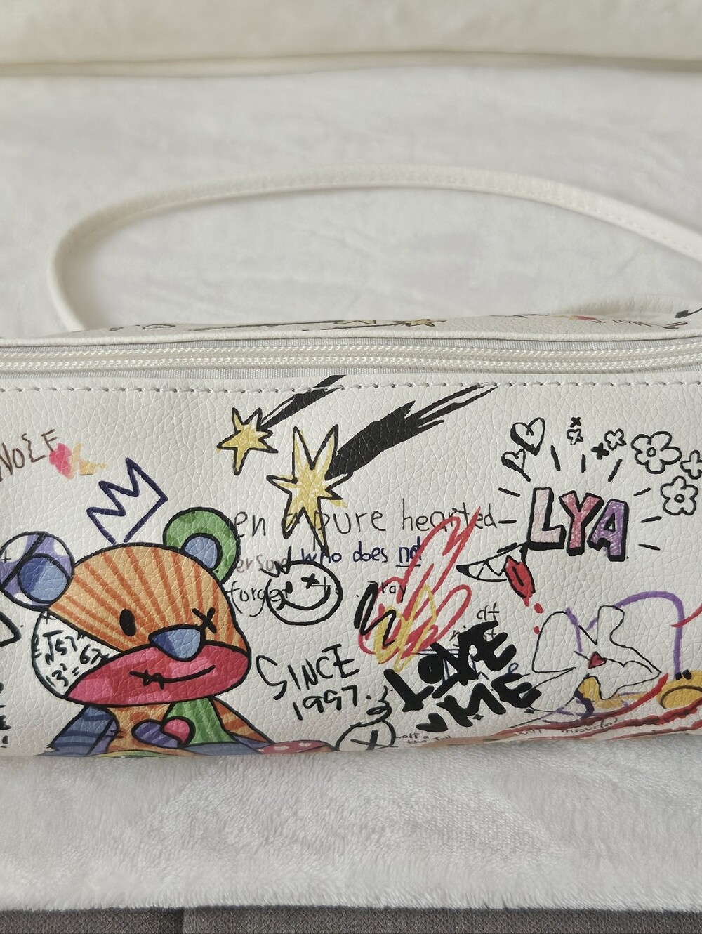 Rainbow White Multicolor Graffiti Bear Crossbody Bag